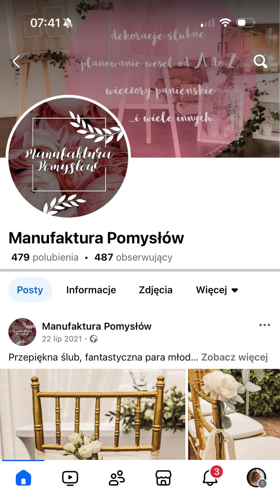 zdjecie przedstawia social media - platformę Facebookoraz stworzony przez Annę Jarzynkę profil dla klienta korzystajacego z uslugi content creator & social media manager