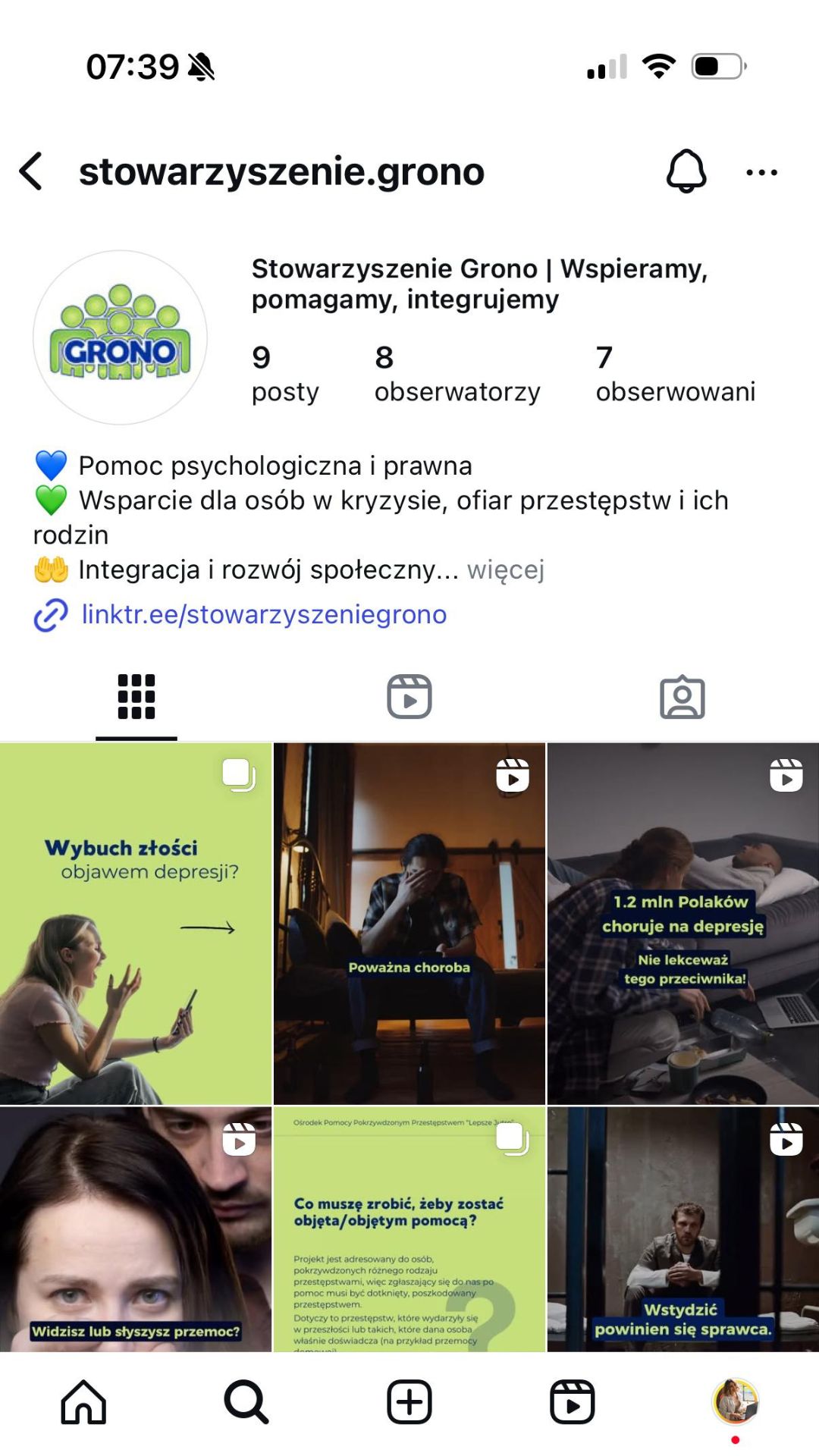 zdjecie przedstawia social media - platformę Instagram oraz stworzony przez Annę Jarzynkę profil dla klienta korzystajacego z uslugi content creator & social media manager