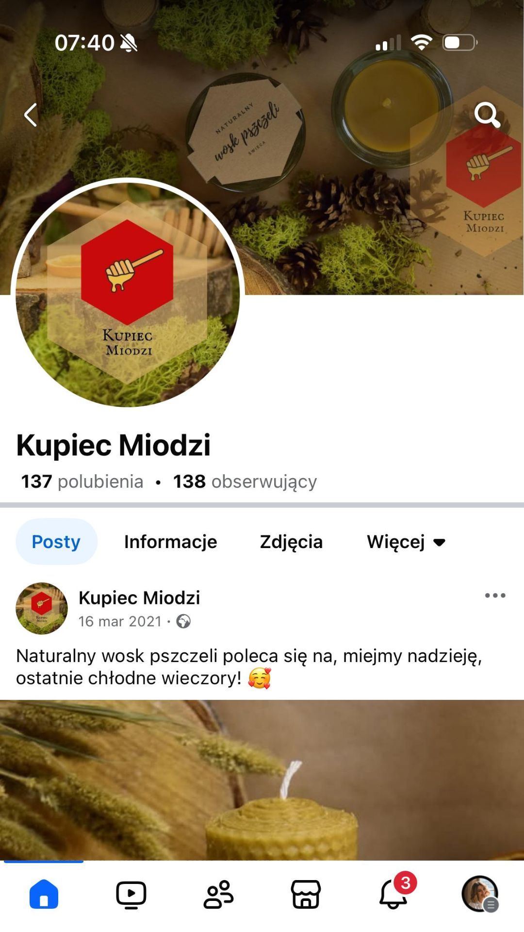 zdjecie przedstawia social media - platformę Facebookoraz stworzony przez Annę Jarzynkę profil dla klienta korzystajacego z uslugi content creator & social media manager